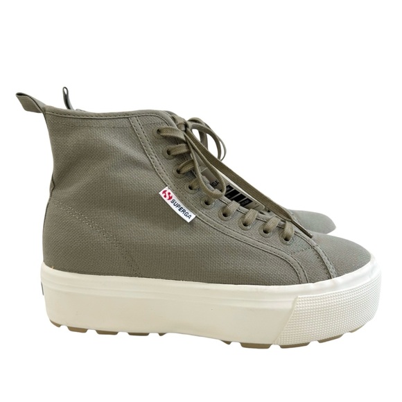Superga 2708 Hi Top Tank Platform Sneakers Safari Green/ Favorio/ Milky Size 9 - Picture 3 of 16